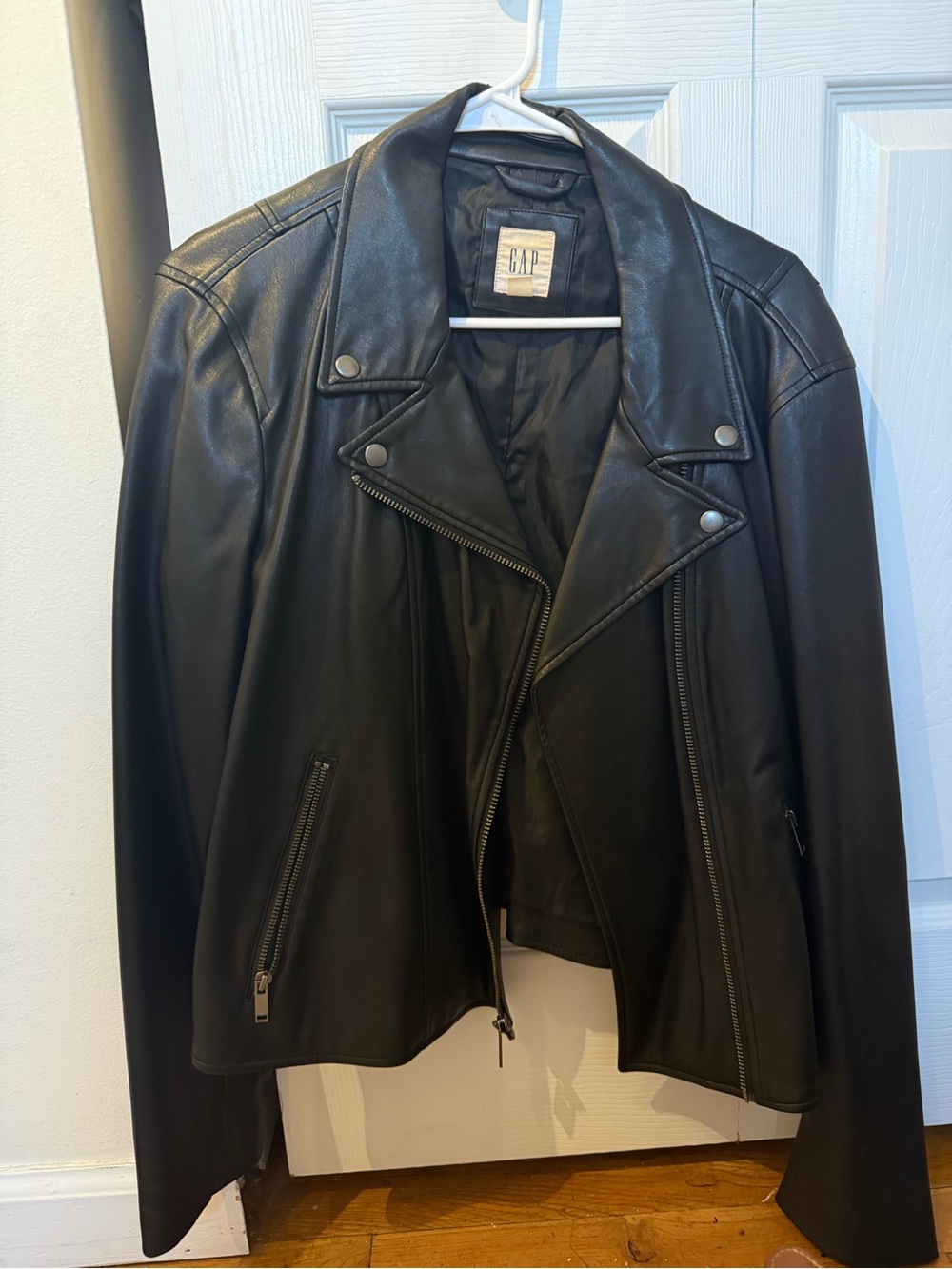 GAP Black Leather Asymmetric Moto Jacket